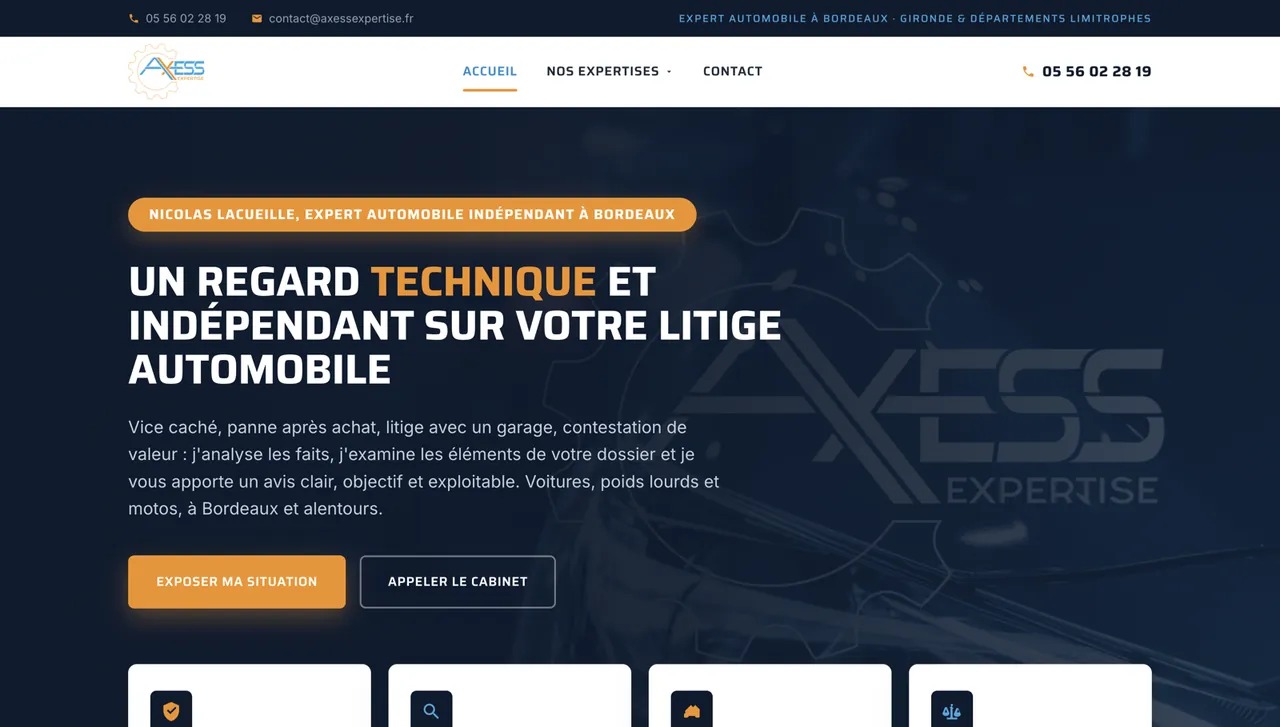 Page d’accueil du site Axess Expertise, expert indépendant à Bordeaux