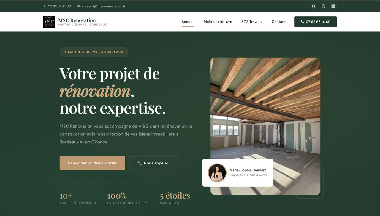 Page d’accueil du site MSC Rénovation, entreprise de rénovation à Bordeaux